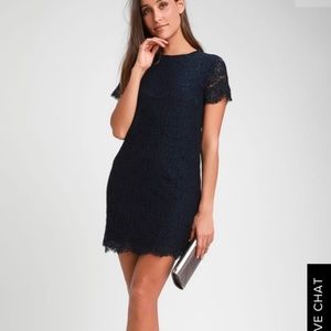 Take me to Brunch Navy Blue Lace Shift Dress